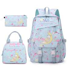 Miniso Set de 3 piezas de mochila Sanrio Cinnamoroll con patrón de luna y escamas de sirena, kit de mochila casual con bolsa de almuerzo de mano y estuche para lápices, mochila ligera para - Azul - Ver 4