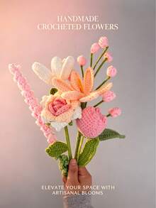 6pcs/Set Finished Handmade Crochet Flower Tulip Rose Lavender Snowberry Artificial Bouquet, Suitable For DIY Wrapping Knitted Flower Bouquet, Bedroom, Dining Room, Living Room, Dining Table Decoration Yarn Flower Artificial Flower, Best Gift For Valentine's Day, Mother's Day, Christmas, Thanksgiving, Birthday, Handmade Crochet Flower - Multicolor - View 8