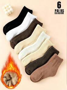 1 Par/6 Pares de Calcetines de Media Caña Otoño/Invierno, unicolor con Forro Grueso y Cálido, Calcetines de Suelo Esponjosos y Suaves, Color Aleatorio, Adecuados para Mujeres y Mejores Amigas - Multicolor - Ver 8