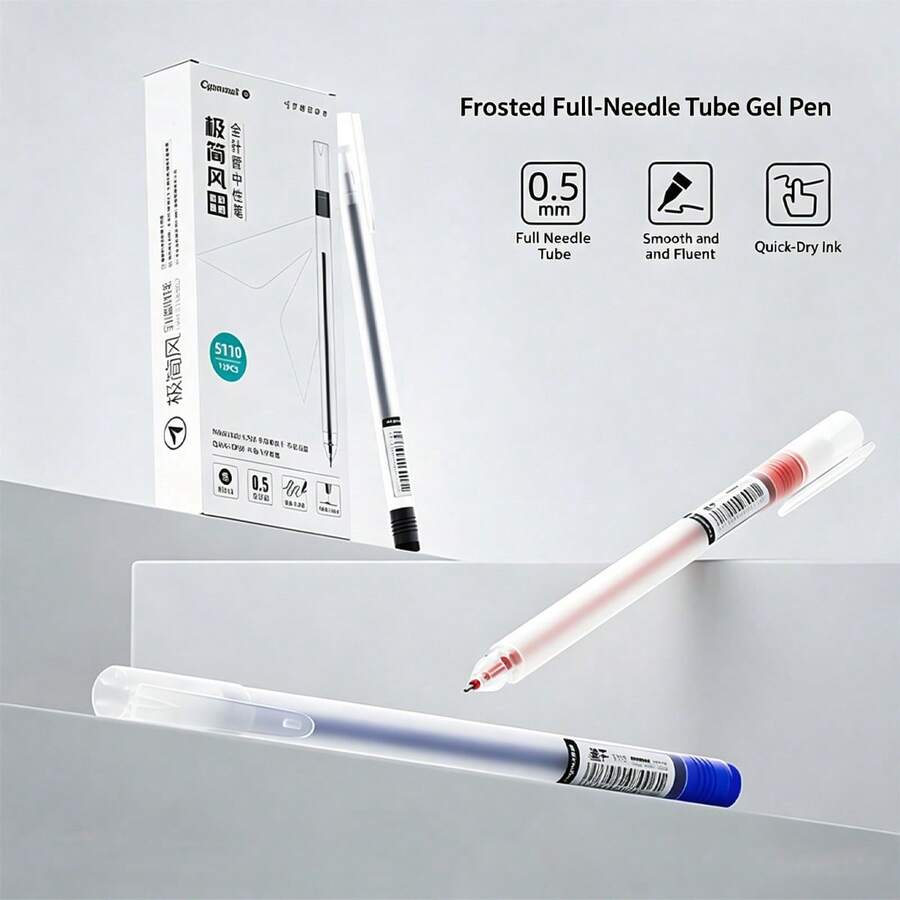 12Pcs Minimalist Frosted Gel Pen Set, 0.5mm Full Needle Tip Quick Dry Ink Writing Pens, Transparent Simple Design Gel Ballpoint Pens, Back To School Stationery For Daily Note Taking - A - View 1