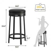 24'' Backless Round Swivel Bar Stools Set Of 2/4, Modern Counter Height Backless Round Kitchen Island Seating With PU Leather Upholstery And Metal Frame Durable Comfortable - View 2