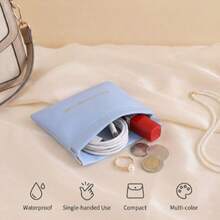 1pc Travel Portable Storage Pouch, Mini Organizer Bag With Auto-Closing Snap, PU Coin Purse, Wired Earphone Storage Bag, Mini Portable Lipstick Makeup Bag,Back To School - Brown - View 6