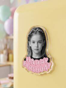1pc Custom Photo And Text Birthday Fridge Magnet,Personalized Kids Portrait Refrigerator Sticker,Custom Happy Birthday Decor Cute Pink Magnet - Multicolor - View 7