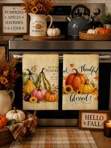 2 pièces Serviettes de cuisine à motif de feuille d'érable d'automne & citrouille pour Thanksgiving, serviettes de salle de bain, torchons, style ferme vintage, matériau microfibre, rectangulaire, motif imprimé numérique 40*60CM, convient pour la décoration de cuisine d'automne à la maison, la décoration de fête en plein air, cadeau de fête de Thanksgiving, cadeau d'anniversaire - Multicolore - Voir 3