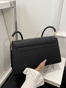 Fashion Crocodile Embossed Flap Shoulder Bag - Black - View 5
