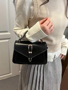 Dedoo Minimalist Flap Handbag, Metal Clasp Closure, With Top Handle And Adjustable Crossbody Strap, Rectangular Medium Size Daily Shoulder Bag, For Women - Black - View 4