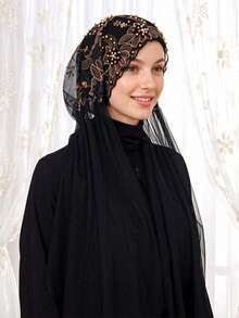 1pc Women's Elastic Embroidered Tie-Up Polyester Headscarf/Cap, Beaded Headwrap, Sun Protection, Fashionable For Travel And Daily Wear Sleep Bonnet - Embroidered Long Hat - View 10