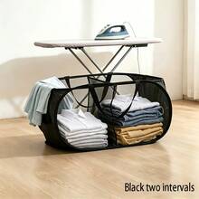 Classic Horizontal Divided Laundry Basket, 2-Compartment Multi-Function Ironing & Washing Basket, Home & Dorm Clothing & Sundries Storage Bin, Multiple Colors Available - View 1