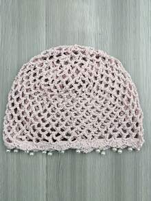 1 pieza Gorro de punto calado estilo bohemio, con adorno de borlas de concha, accesorio para la cabeza para vacaciones/calle/uso diario - perla - Ver 6