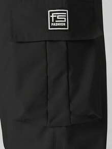 Men's 2pcs Set Multi-Flap Pocket Drawstring Wide Leg Cargo Pants, Square FS Label Casual Outdoor Sports Loose Straight Leg Practical Long Pants Fall - Multicolor - View 4