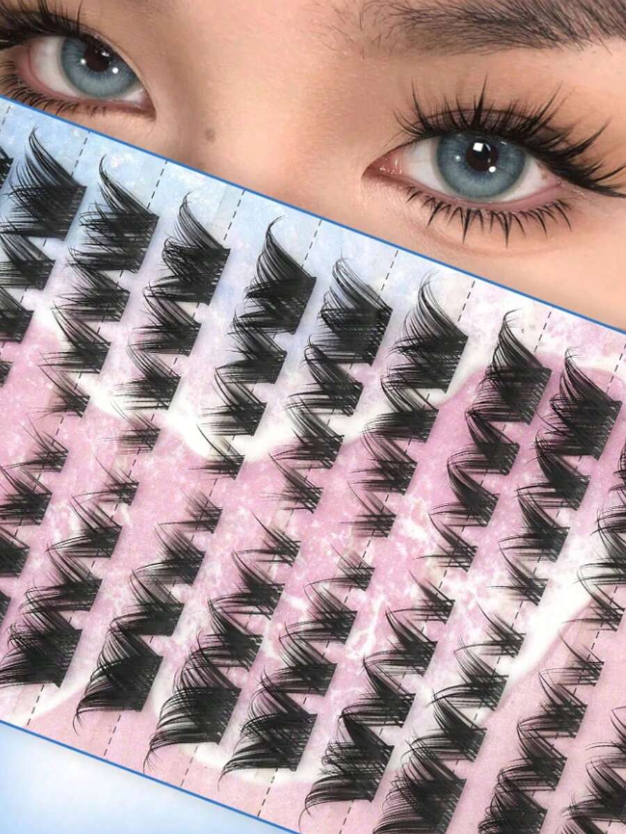 64/104 Clusters Korean Refined Anime Style False Eyelashes, C Curl Natural Flirty Design, Suitable For Beginners, 8-13mm Length Eyelash Clusters, Independent False Eyelash Clusters, Suitable For Home DIY, Reusable, Suitable For Beginners, Soft And Fluffy Eyelash Clusters, Mixed Lengths. - C - View 1
