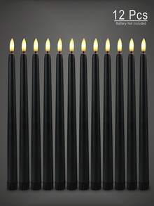 3/6/12/24 Pcs Halloween Flameless Taper Candles Black Candles Battery Operated LED 3D Wick Flickering For Halloween Table Decorations - Kuroko - View 7