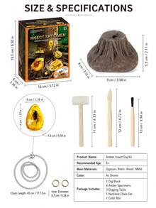 1 Set Amber Insect Fossil Digging Kit, Suitable For 6+ Years Old Children, STEM Natural Science Digging Toy, Includes Plaster Block, Resin Specimen And Tools, Blind Box Treasure Hunt Educational Gift - Multiple Options Available - View 6