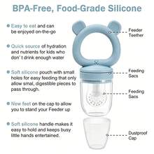 4PCS/Set Bear Teething Fruit & Vegetable Pacifier With 3 Extra Teething Bags S M L, Silicone Feeder Set, Fruit & Vegetable Complementary Food Tool - Multicolor - View 2