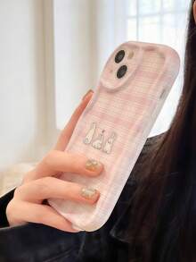1 buah Casing Ponsel Cream Dopamine Wave Ruffle Tekstur TPU Lembut Motif Kelinci Kotak-kotak Lucu Kompatibel Dengan Galaxy S21 S22 S23 S24 S25 S26/Honor/ Dan Model Lainnya - Putih - View 5