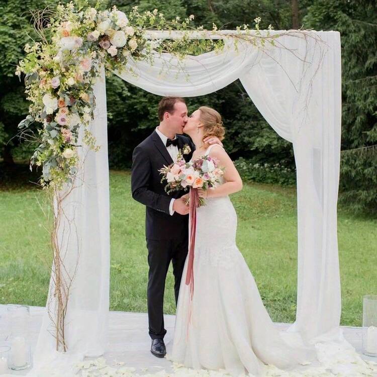 1pc 28in X 19ft White Wedding Arch Draping Fabric, Ivory Wedding Arch Draping Fabric, Sheer Backdrop Curtains For Wedding Ceremony Party Ceiling Decorations - White - View 8