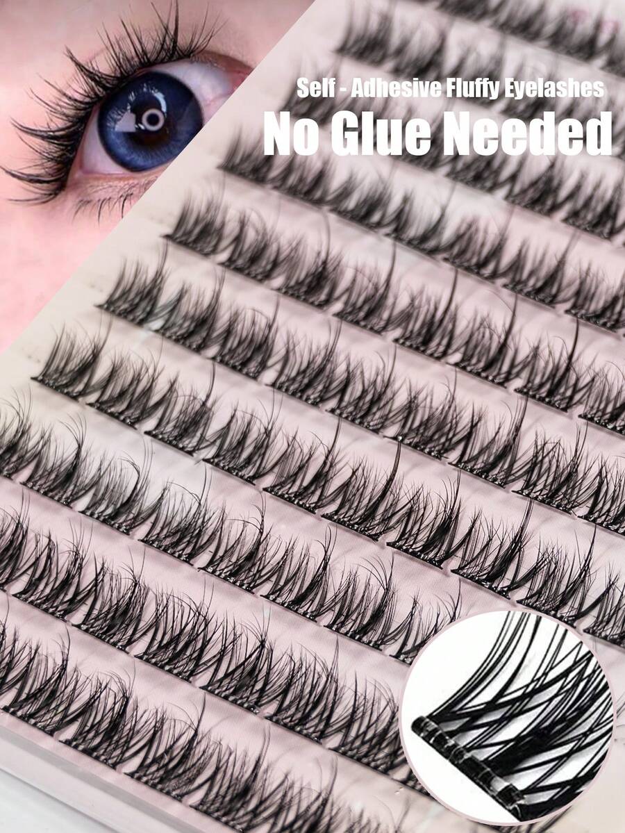 100 Pcs Self-Adhesive, Reusable, Glue-Free, Natural Looking, Suitable For Beginners False Eyelash Clusters, Individual False Eyelashes, False Eyelashes - C - View 1