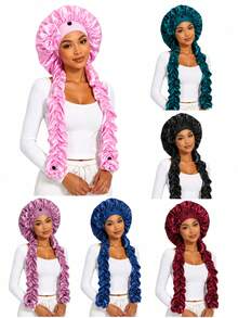 YPGVUO Women's Satin Long Tail Sleep Cap, Silk Hair Bonnet, Suitable For Curly Hair, Braids, Dreadlocks, Nighttime Hair Protection - Multicolor - View 9
