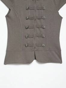 DEEKA Autumn New Women's European And American Style Fashion Minimalist Versatile Zipper Button Decor Vest Summer - Dark Khaki - View 6