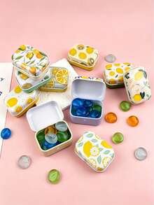4/2/1pc Small Rectangular Metal Tin Can Printed With Lemon Patterns, Portable Decorative Storage Container For Candy, Handicrafts, Holiday Souvenirs, Cosmetics, Stationery & Tiny Home Decor Accessories-Portable Decorative Candy Storage Jar - Multicolor - View 6