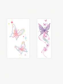 2 piezas de pegatinas de tatuaje temporal con mariposa de cinta fluida degradada arcoíris, tatuaje falso de acuarela pastel suave estilo coquette, decoración corporal romántica y dulce resistente al agua, tatuajes temporales a juego para el brazo superior de niñas, viral en Ins - Multicolor - Ver 4