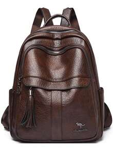 Tas Ransel Kulit PU Berkualitas Tinggi untuk Wanita, Kapasitas Besar, Tas Bahu Sekolah untuk Remaja Putri, Tas Ransel Perjalanan Desainer - Coffee Brown - View 4