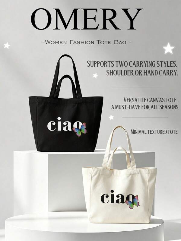 Korean Style Multi-Function Tote Bag/Shoulder Bag, Ciao Pattern, Reusable Shopping Bag, Foldable Large Capacity Food Storage Bag, Two Carrying Ways Can Be Used As Single Piece Or Handheld, With Inner Pocket, Can Be Used As Birthday Gift