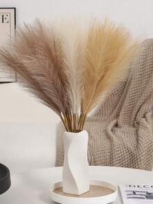 5/15pcs Artificial Reed Grass, Fluffy Faux Flowers, Beige, Brown, Artificial Reeds, Faux Reed Grass, Suitable For Home Farmhouse Decor, Bohemian Style Decor, Faux Flower Artificial Reed Decor, Vase Filler, Room Decor, Wedding Centerpiece Decor - B - View 3