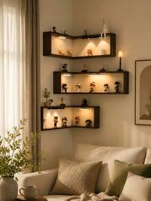 1/2/3pcs Solid Wood Corner Shelf, Multi-Layer Display Rack, Space-Saving Storage Rack, Solid Wood Corner Storage Rack, Wooden Wall-Mounted L-Shaped Display Rack, Small Decor Storage Rack, Figurine And Collectibles Storage Rack - Multicolor - View 3