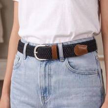 1pc Casual Elastic Braided Belt, Silver Buckle, Suitable For Pants And Jeans, Multiple Colors Available: Pink, Camel, Beige, Black, Coffee - Black - View 12