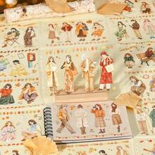 JotBox Caramel Girl Hand-Drawn Character Coil Sticker Book, Vintage Die-Cut Large Quantity Autumn Outfit Planner Scene Decorative Stickers School Supplies - Caramel Girl Character Sticker Book - View 3