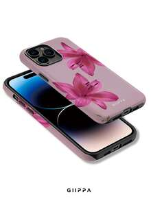 GIIPPA 1 Pc Phone 17 Pro Max Case With Pale Pink Base And Fuchsia Lily Pattern Design, Suitable For Phone 16 Pro Max, 15 Pro Max, 14 Pro Max, Korean Stylish And Interesting Phone Case, Compatible With 11/12/13/14/15/17 Pro Max Plus, Elegant Design Suitable For Both Men And Women, Ideal Gift For Girlfriend On Christmas, Valentine's Day, Easter, Wedding Season And Birthday - Multicolor - View 3