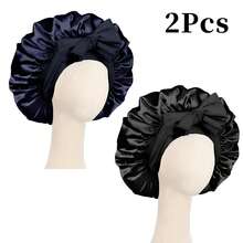 Awegeo 2Pcs Women's Bonnet Solid Color Tie Design Silky Satin Cap Casual Comfortable Home Sleep Cap Daily Hair Protection Cap - 2Pcs - View 22