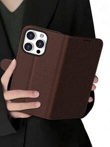 VRNOEI Multifunctional Black PU Wallet Phone Case, Compatible With IPhone 11 12 13 14 15 16 17 Pro Max, Suitable For Daily Use; Flip Wallet Phone Case, Can Hold Credit Cards - Dark Brown - View 2