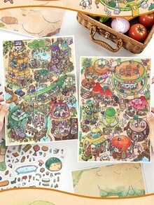 1套可愛幻想場景貼紙 大尺寸風景貼紙 3D房屋微縮場景貼紙 成人手工 剪貼簿 桌面裝飾 創意手工 舒壓 可重複使用 手作愛好者 開學季 節日禮物 - A - 查看 13