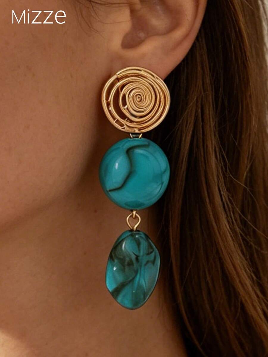 Retro Relaxed Matte Resin Spiral Metal Long Earrings For Women Beach Party - Multicolor - View 1