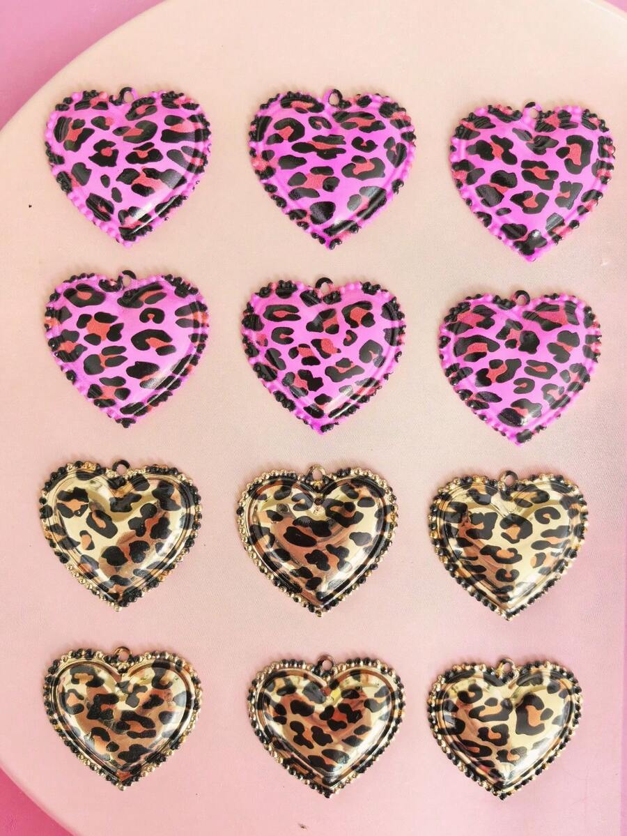 Fashionable Charming Alloy Leopard Print Heart Pendant, Pink And Gold Large Leopard Heart, Suitable For Jewelry Making, Earrings, Necklaces, Bracelets, Bag Charms, Keychains, Perfect For Summer Beach Vacation Accessories, Gift For Friends, Very Charming Jewelry Making Material - Multicolor - View 1