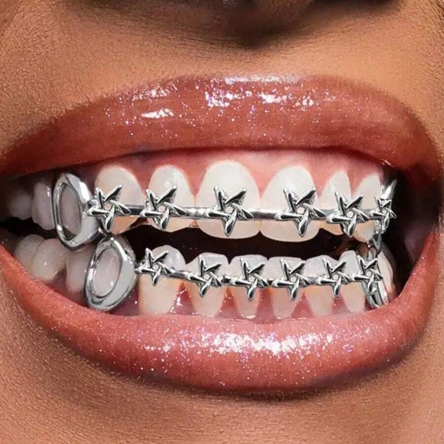 THATBOY Set Of 2 Halloween-Themed Hip-Hop Five-Pointed Star Grillz, Copper-Plated,Fashion Accessory For Women