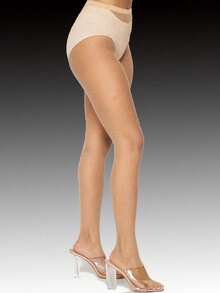 1 Pair Rhinestone Fishnet Tights With Starry Colorful Crystals - Apricot - View 2