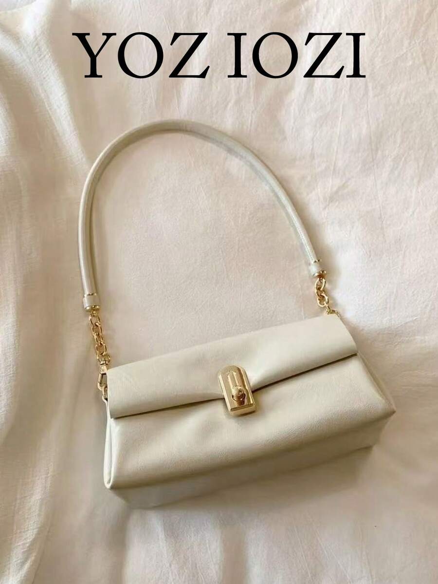 Bolso cuadrado pequeño de unicolor con diseño de nicho para mujer, bolso bandolera versátil con textura acolchada y cadena para salidas, compras y desplazamientos - Blanco - Ver 1