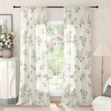 2PCS Elegant White Fabric With Tiny Floral Print Light Sheer Curtains, Semi-Sheer For Privacy Protection. Easy Rod Pocket Installation,Fade-Resistant After Washing, Lightweight And Washable. Ideal For Home, Room And Kitchen Decor & Space Dividers. - Multicolor - View 9