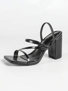 Pantofi dama negri cu toc gros și vârf pătrat, toc înalt, 2 moduri de purtare, confortabili și versatili, cu efect de alungire a picioarelor, culoare uni, mărimea este mică - Negru - Vizualizare 5