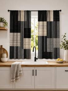 2pcs Modern Geometric Plaid Print Decorative Curtains, No-Drill Rod Pocket Design, Easy Installation And Removable, Polyester Material, Suitable For Living Room, Bedroom And Nordic Home Decor - Multicolor - View 10