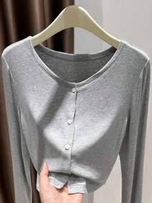 Atasan Pelindung Matahari Rajutan Modal Ringan Musim Semi/Panas - Grey - View 3