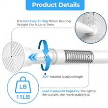 2pack Tension Curtain Rod 30 To 62 Inch, Spring Tension Curtain Rod Adjustable Expandable Curtain Rod No Drilling, Spring Loaded Curtain Rods For Windows, Bedroom, Doorway Door, Closet - White - View 3
