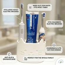 1PC/Cute Cat 3-Hole Self-Draining Toiletries Rack/Facial Cleanser Holder, Multi-Functional Toothbrush And Toothpaste Storage Rack, Suitable For Bathroom Accessories And Home Decor. - Multicolor - View 2