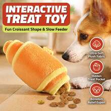 Realistic Baguette Croissant Dog Toy | 2-In-1 Squeaky Treasure Search + Scent Training | Separation Anxiety Relief For Small/Medium Dogs | Chew Toy, No Battery Needed - Yellow - View 2
