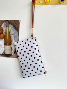 Bolso versátil nuevo de primavera/verano, con estampado de lunares, bolso de mano de mujer de moda multiusos de paja tejida de colores en forma de sobre - Blanco - Ver 4