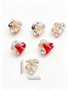 1 Box 6 Fächer 3D Herz Strass Nagelcharms mit Perle & Metallkette, mehrfarbige Kristallcluster Nagelkunst Dekorationen Luxus DIY Maniküre Zubehör für Acryl Press-on Nägel - Verschiedenfarbig - Übersicht 2