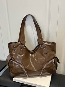 Vintage Large Capacity Handbag For Women, New Popular Minimalist Commuter Shoulder Tote Bag - Brown - View 7